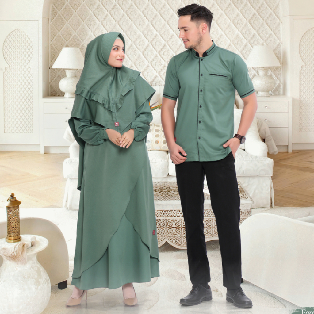 Arra Gamis Couple Kapelan Pasangan Suami Istri Terbaru Katun Toyobo Hijau Botol