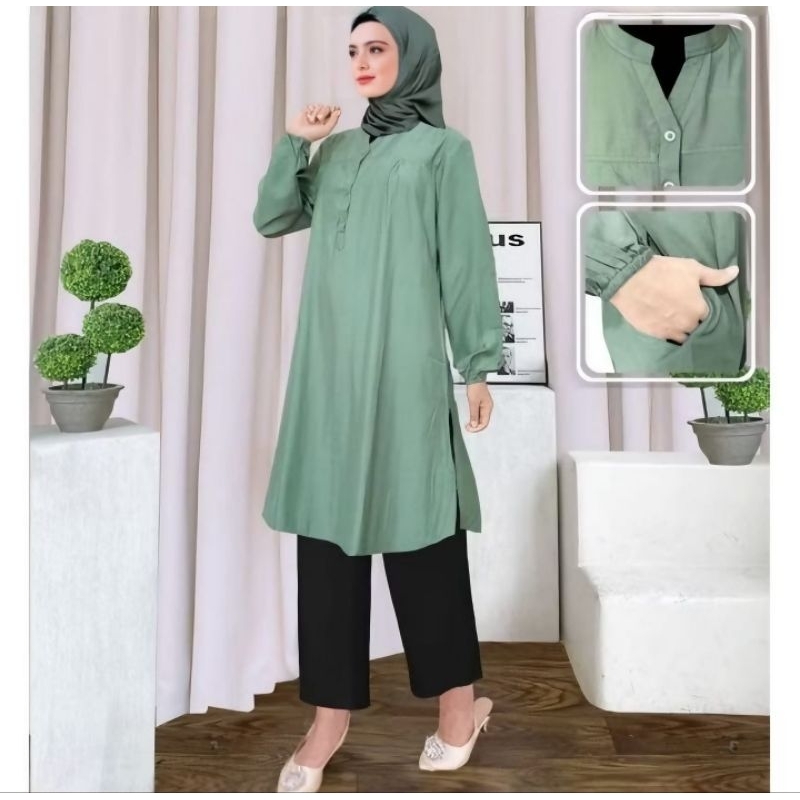 TUNIK VISCOSE POLOS JUMBO WARNA SAGE