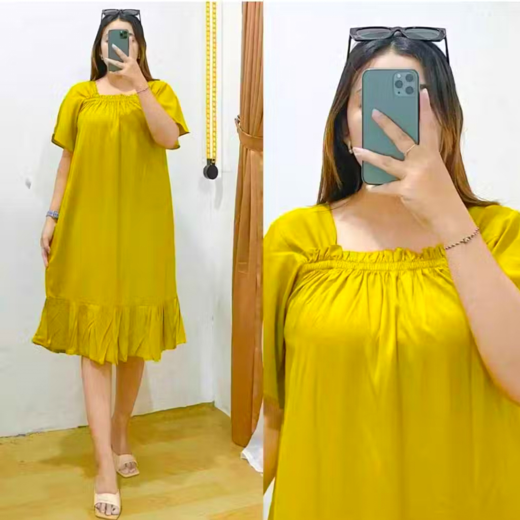 Fuji Daster Kekinian Lengan Pendek Katun Baju Wanita Dress Laura Rempel Karet Dada Depan Belakang