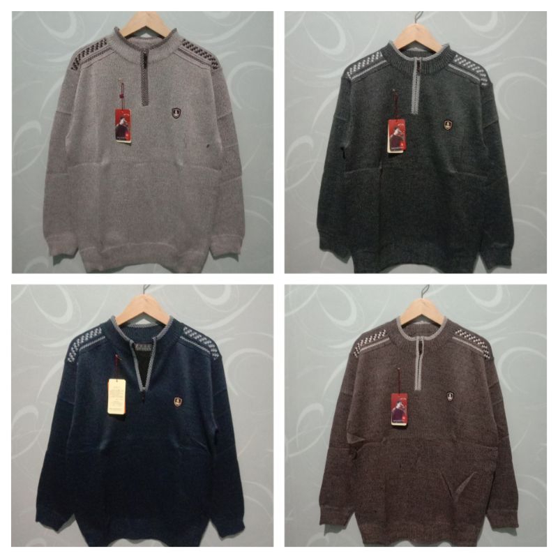 Sweater Rajut Pria Import / Sweater Bapak Resleting Dada / Size L-XXL