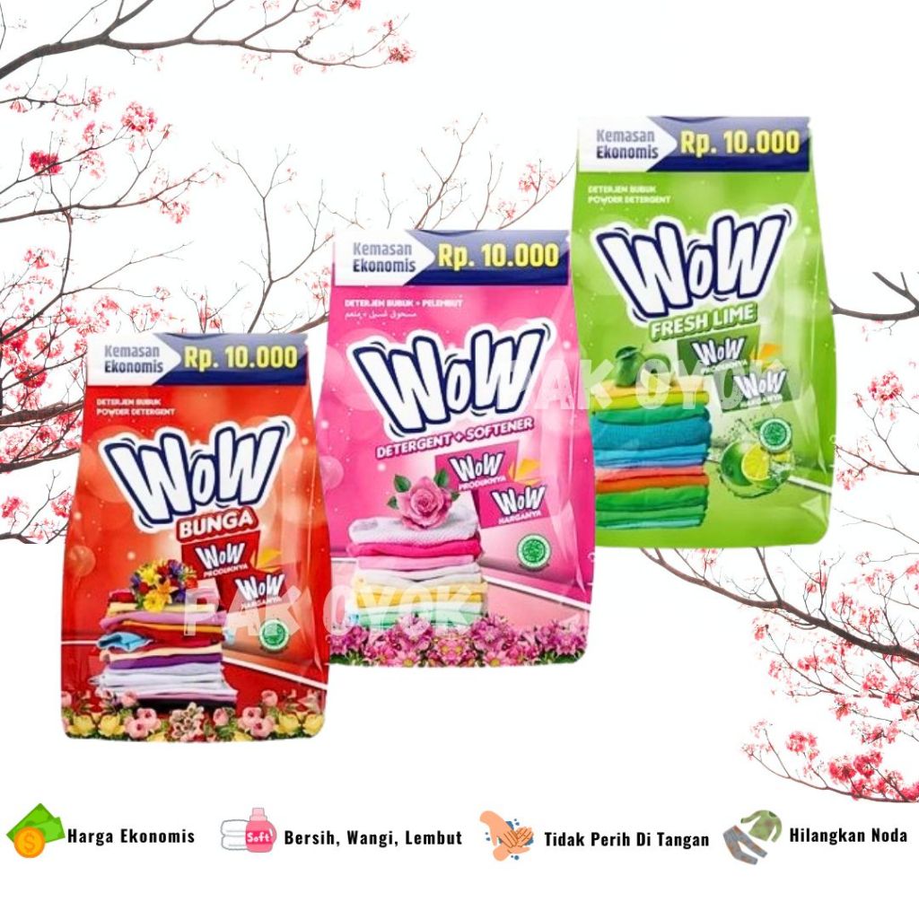 Sabun Detergent Bubuk WOW 500 Gram - Sabun Cuci Baju Deterjen - Sabun Cuci Aroma Bunga Lemon Sejuta 