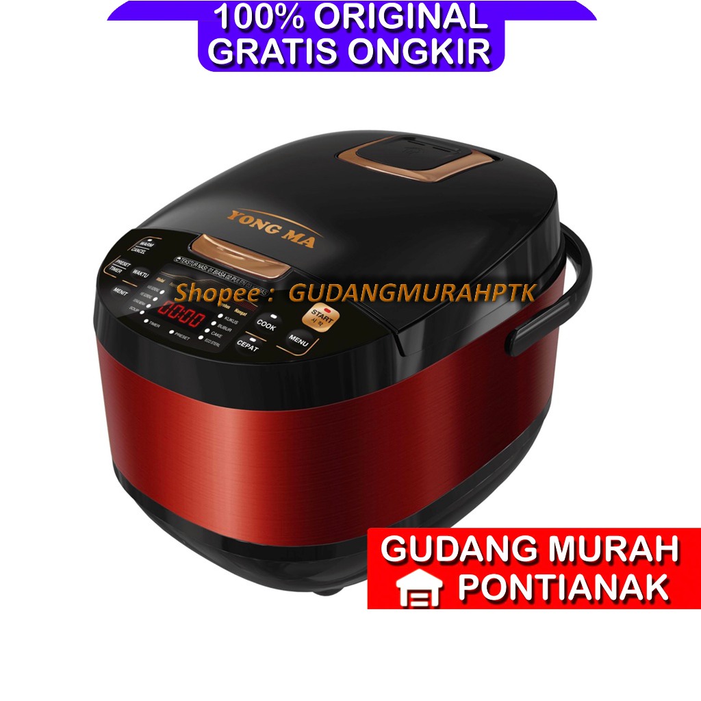 Ricecooker DIGITAL YONG MA 2 Liter Merah Kilat Magic Com Body Stainless YONGMA SMC-7047N SMC-7047