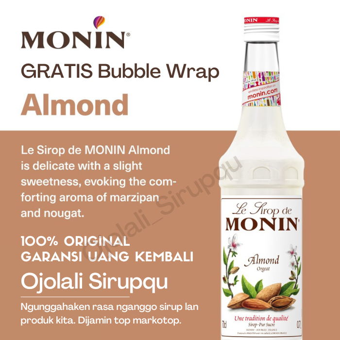 

MONIN Almond Syrup 70 CL 700 mL / Sirup / Cafe / Kedai / Kopi / Shop