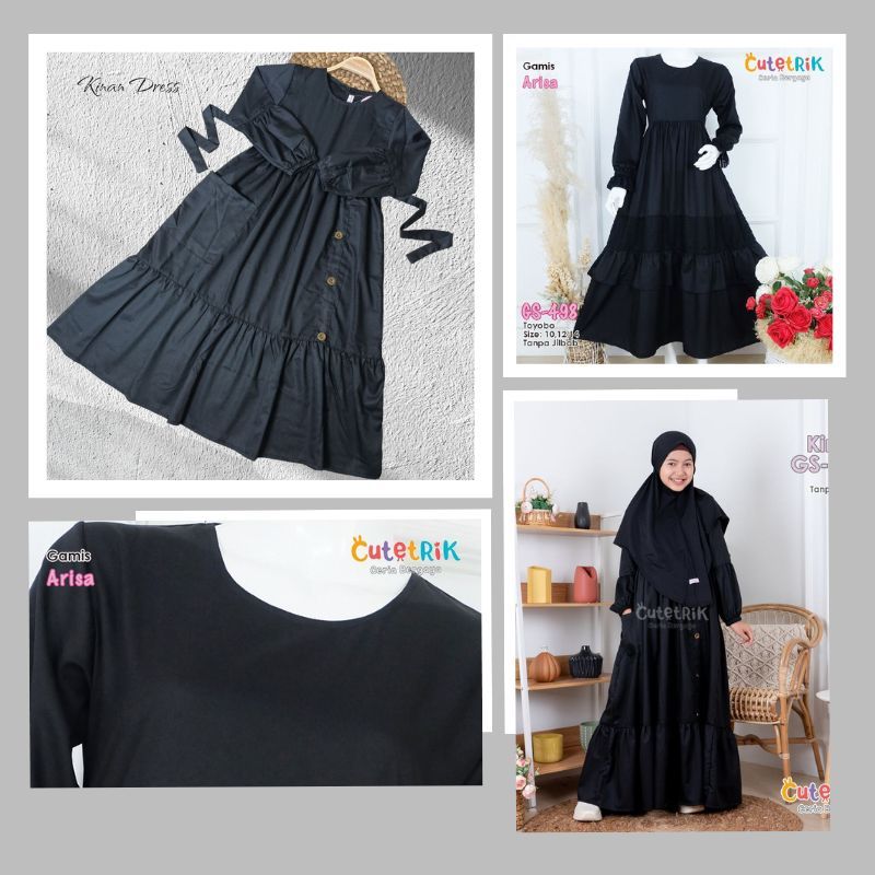 Gamis Anak Tanggung Gamis Anak Remaja Gamis Hitam Polos Katun Premium Gamis hitam Cutetrik Terbaru