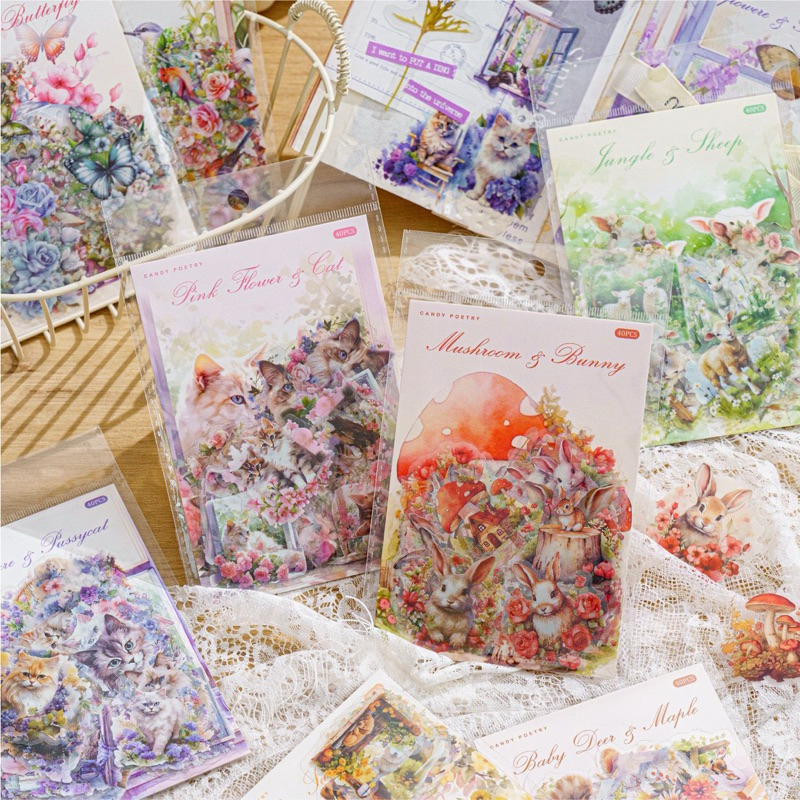 

(3DB) sticker transparan dekor binatang hewan animal kucing kelinci cat rabbit journaling