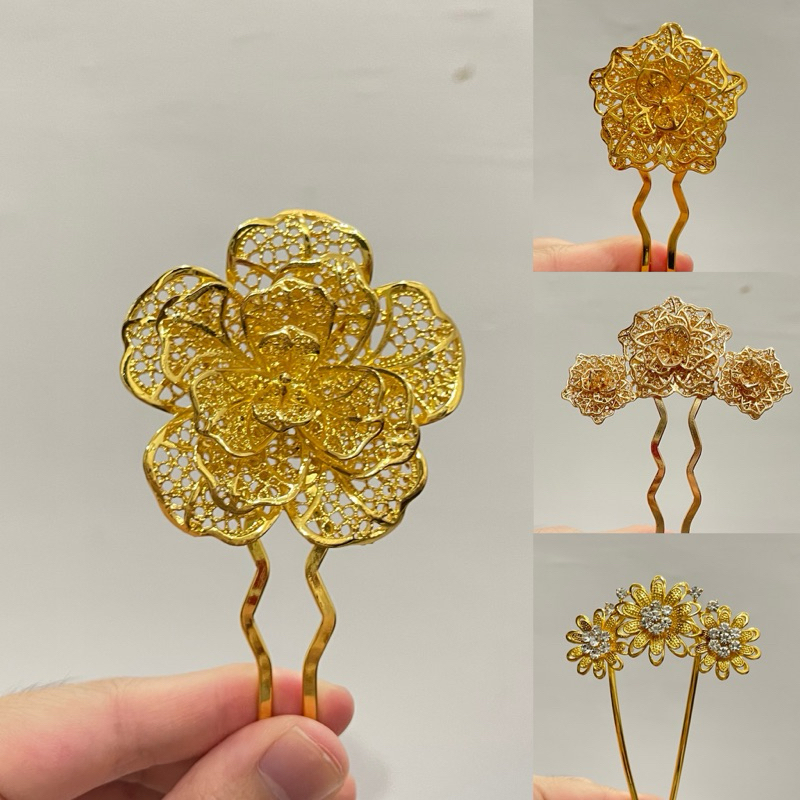 Tusuk Sanggul Bahan Logam / Tusuk Konde Rambut Kendari Bunga / Tusuk Kendari Emas Korea / Tusuk Gond