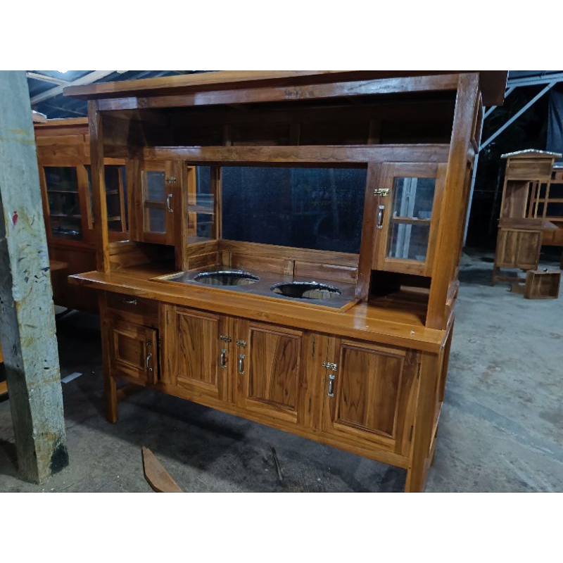 gerobak bakso dan mie ayam dua etalase kayu jati