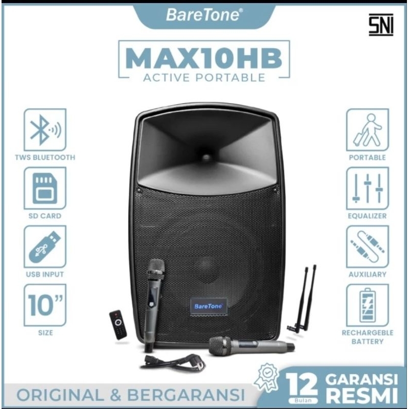 Speaker Portable BARETONE 10 INCH MAX-10HB MAX10HB ORIGINAL Speaker Portable Meeting Bluetooth Baret