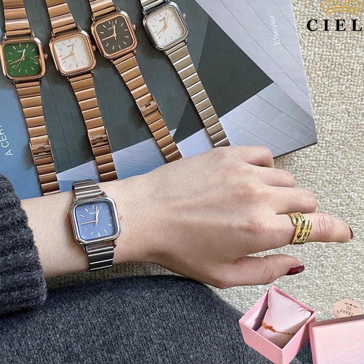 FG2 CIELO Jam Tangan Wanita Kuarsa Korea Analog Fashion Rantai Ulzzang Sier Gold Kotak Kecil M Squar