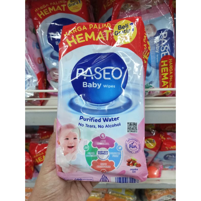 Paseo Baby Wipes 50's / Paseo Tisu Basah Jojoba Oil / Beli 1 gratis 1 Paseo