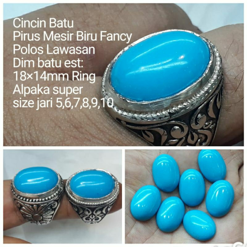 CINCIN BATU PIRUS MESIR POLOS BIRU FANCY HG