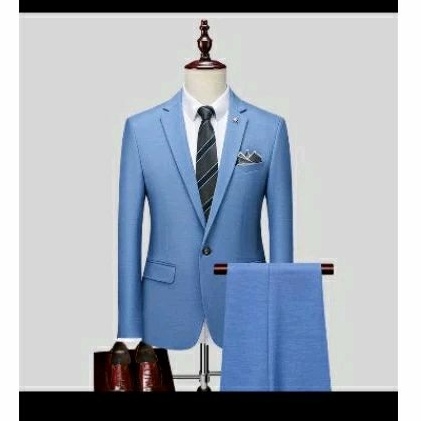 HJ6 setelan jas pria warna denim  setelan jas dan celana  jas wedding pria warna biru denim