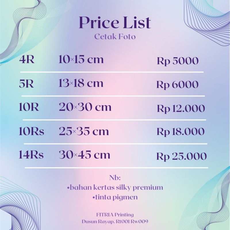 

cetak foto sehari jadi 4R/5R/10R/10RS/14RSs bahan silky premium