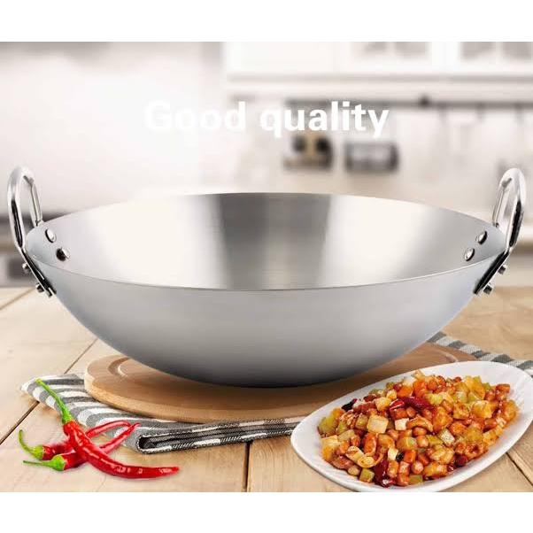 Kuali Wajan Penggorengan BESAR 75 cm - Kwali Wok Stainless Steel 30 inch Gagang 2 Handle