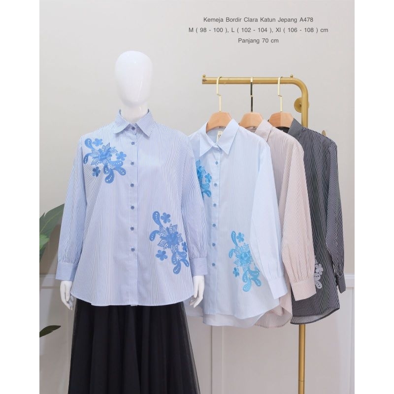 BLOUSE KEMEJA SALUR BORDIR CLARA KATUN JEPANG IMPORT | ATASAN WANITA PREMIUM | BLOUSE ORIGINAL BY DI
