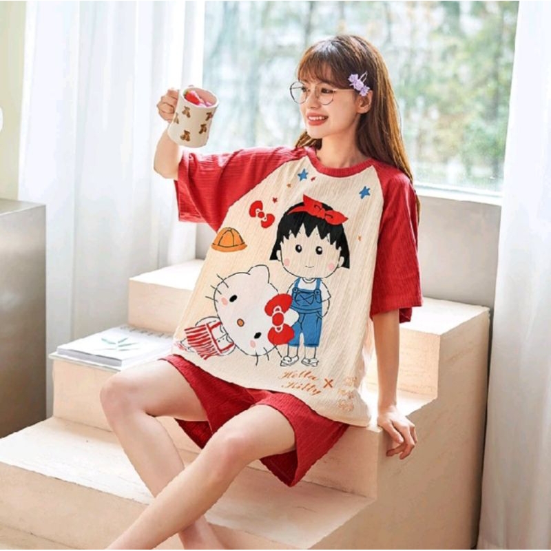 Piyama Hotpants Import Premium Hello Kitty Dewasa