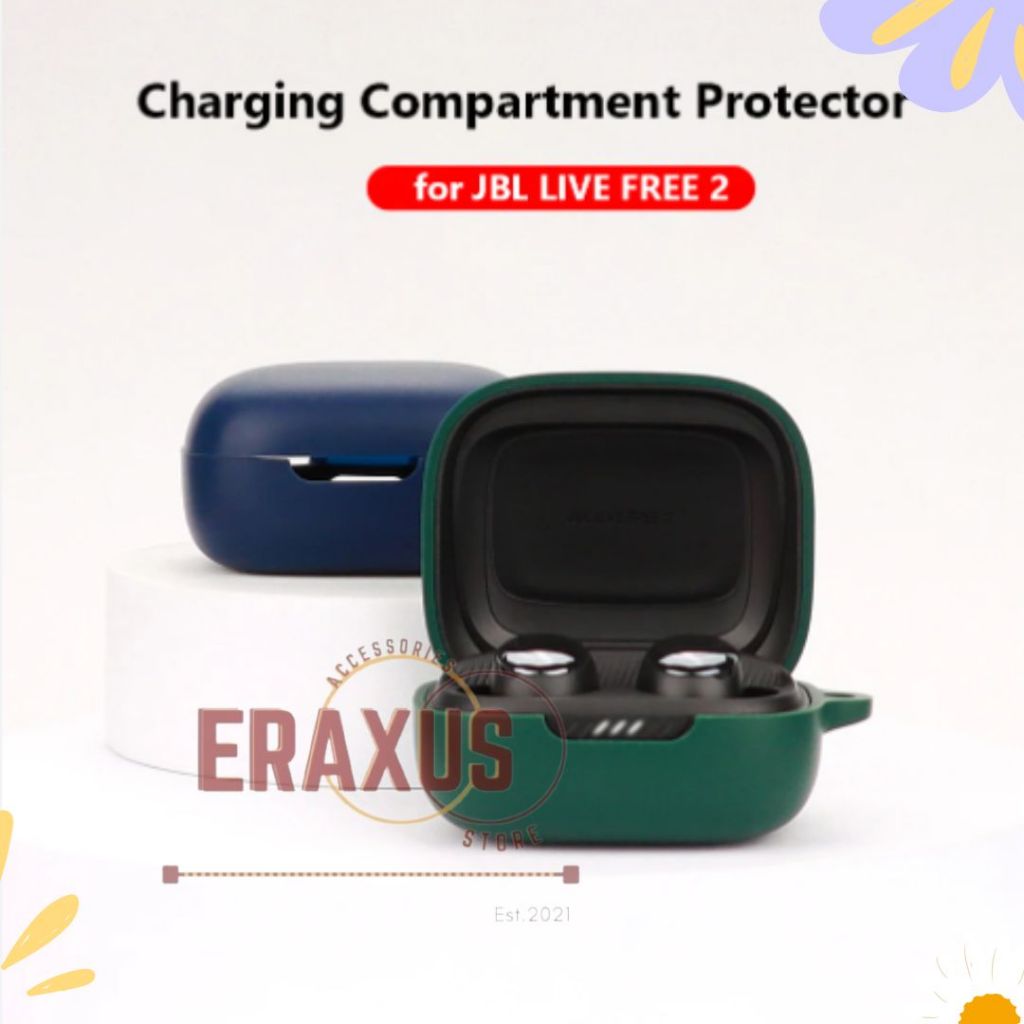 Eraxus Soft Case JBL Live Free 2 Pelindung Earphone Hook Carabiner Kait Gantungan Tws Silicone Prote