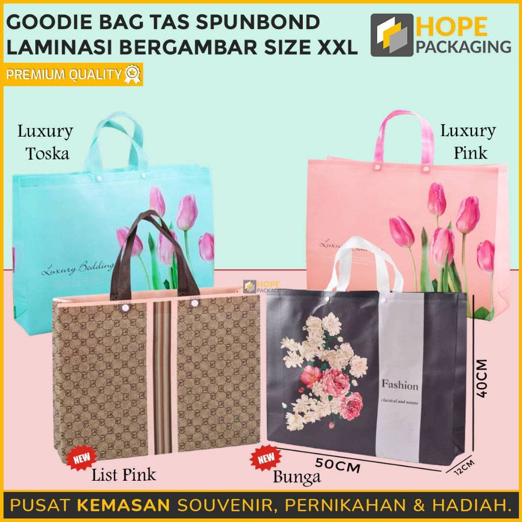 

Goodie Bag Spunbond Laminasi Size XXL : 50X12X40CM/ Tas Spunbond Laminasi Motif Bunga Luxury / Tas Hampers / Goodie Bag Hadiah