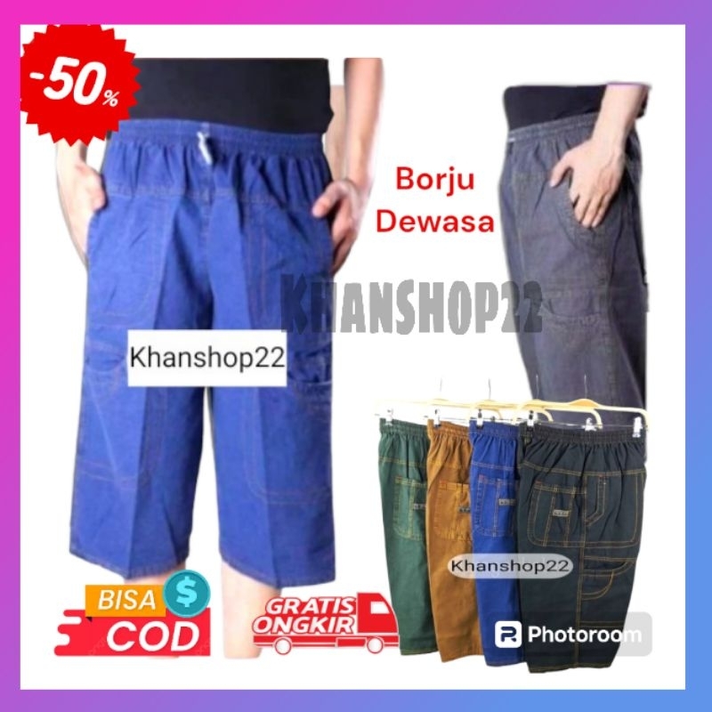 Celana Pendek Jumbo BORJU CARGO Pria Dewasa 7/8 Harian Jumbo Bahan Jeans Canvas Grey Pakaian Cowok G