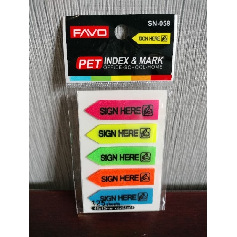 

Sticky Notes Panah Sign Here SN-058 Favo 5 Warna Plastik (per 1 bungkus)