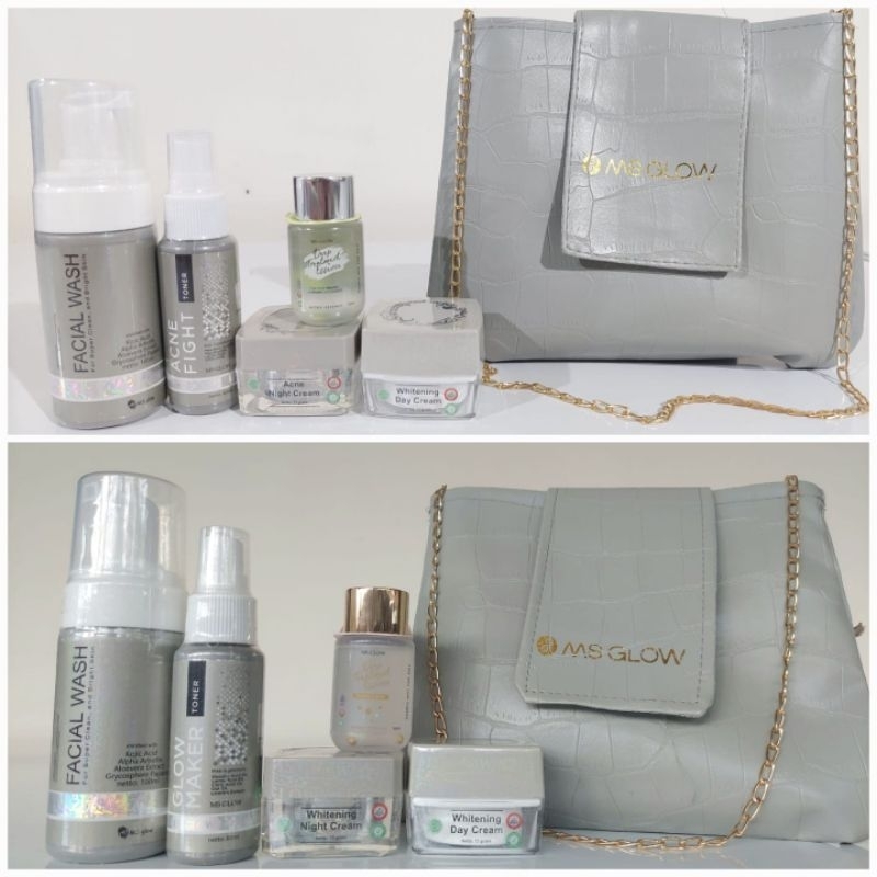 ms glow- paket wajah+ serum- free gift tas msglow