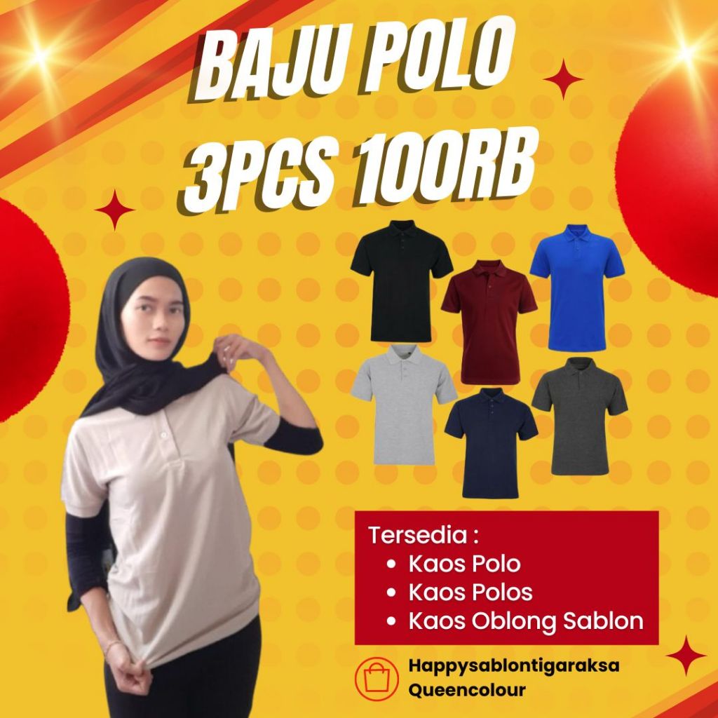 3 PCS 100RB Wangki (Polo) Shirt Polos Adem Lembut Keren Ukuran Pria-Wanita Cewek-Cowok