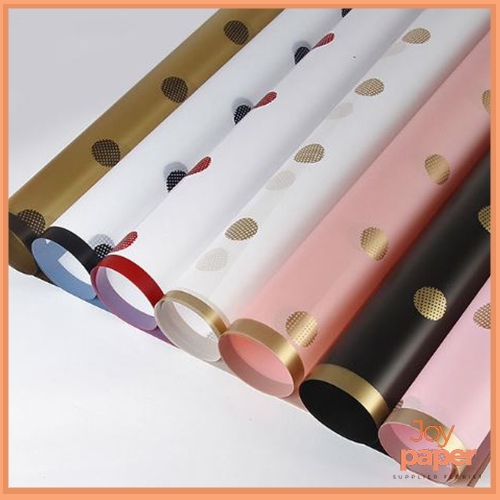 

20 Lembar Kertas Bunga Cellophane Motif Polkadot Warna Kombinasi Gold Line Color Kb6030