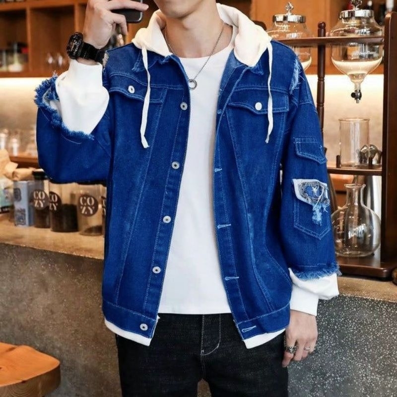 JAKET JEANS DANIM PRIA WANITA KOMBINASI LOTTO/MOTIF KOREAN STYLE