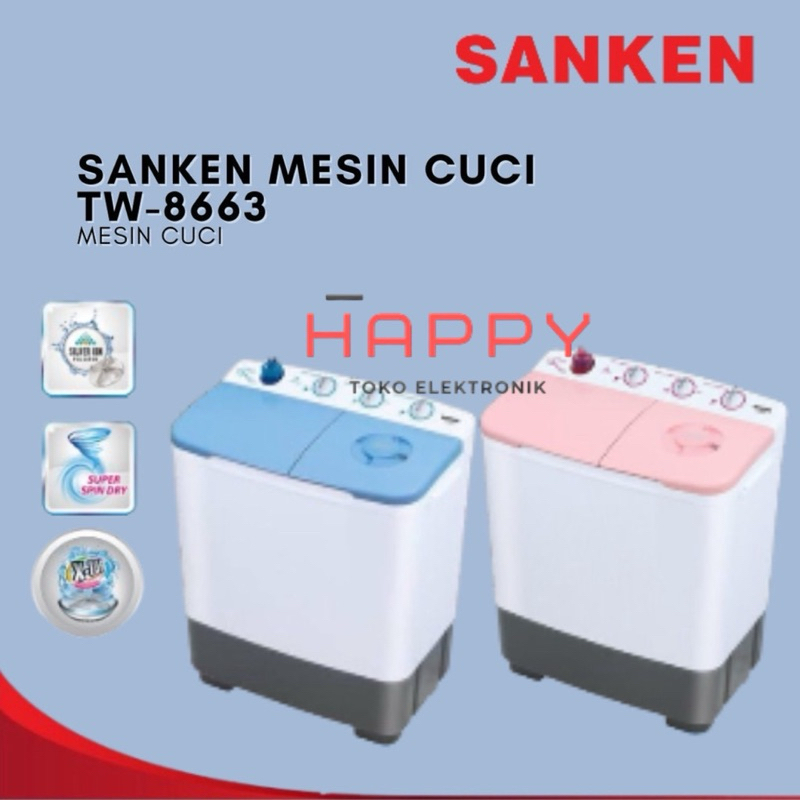 Sanken Mesin Cuci 2 Tabung Sanken 8Kg Mesin Cuci Sanken Tw-8663 Sanken TW 8663 Sanken Mesin cuci 8 K