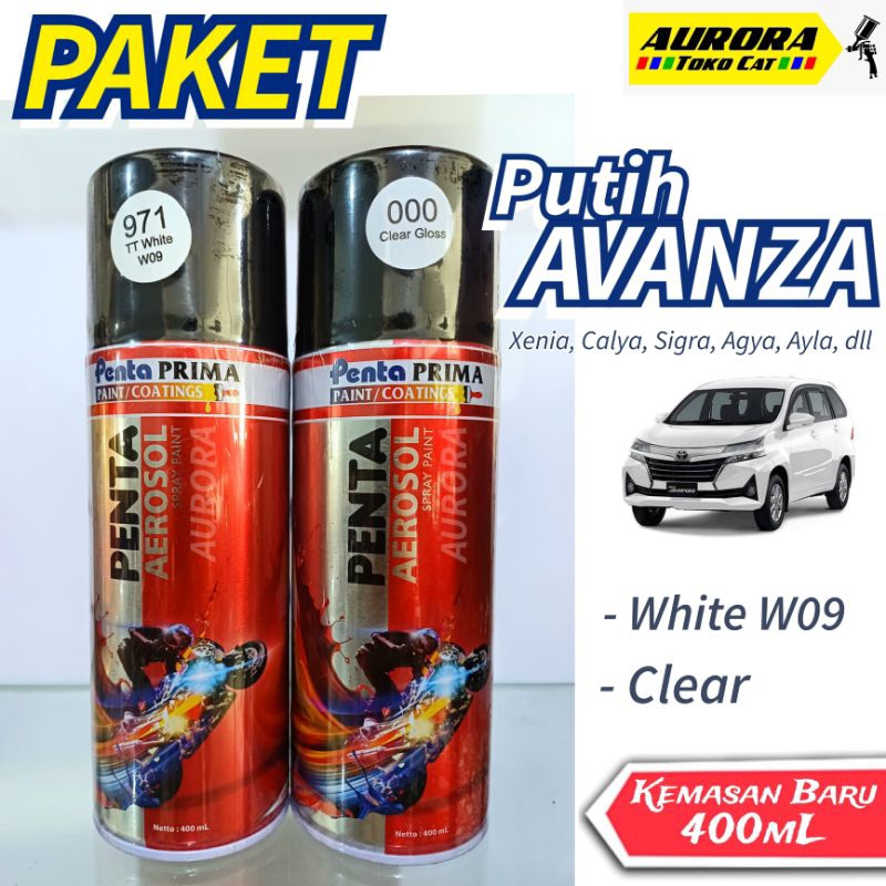 PAKET Cat Pilox Putih Avanza White W09 + Clear Gloss Anti Gores Mengkilap Penta Super Glos