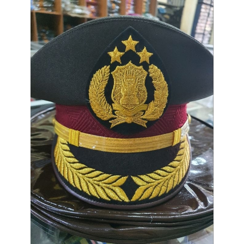 Topi Pdh Polisi Pamen coklat Dan Sarungnya - Topi PDH coklat Polisi CIPUTAT