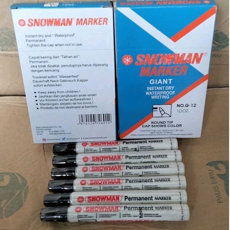

Spidol snowman permanent spidol permanen hitam warna hitam isi 12pcs/box g-12 G-12
