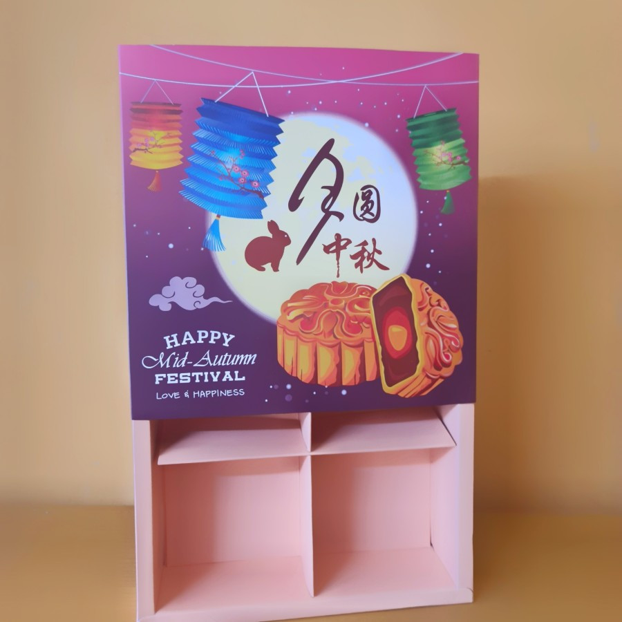

(5Pcs) Dus Hampers Kue Bulan Box Mooncake Violet Rabbit + Pink 100gr Happy Mid Autmn Festival