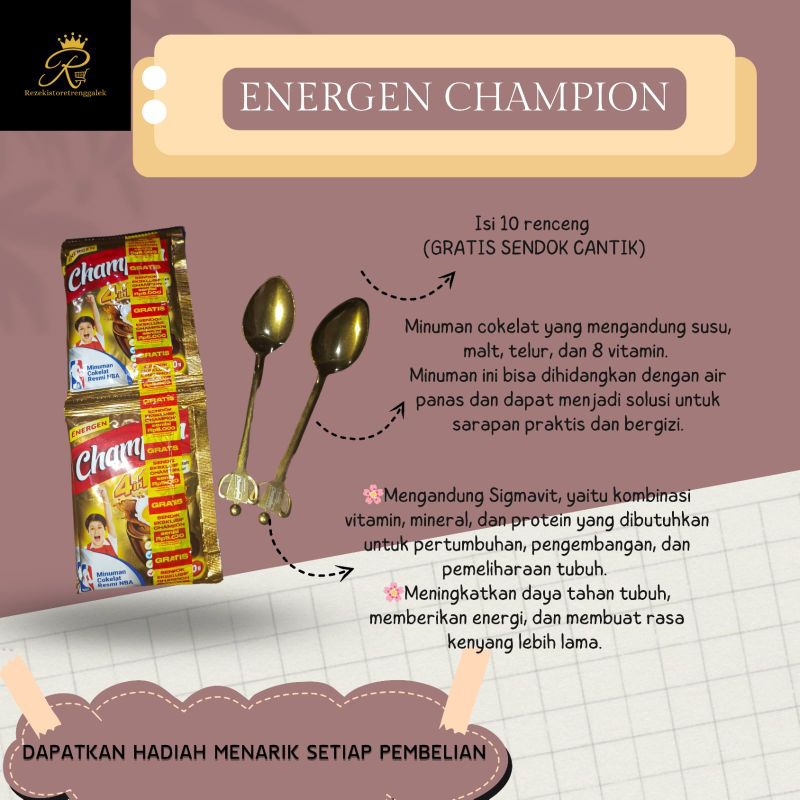 

[Per Renceng] Champion renceng 4in1/ Energen Champion 30gram Gratis sendok emas