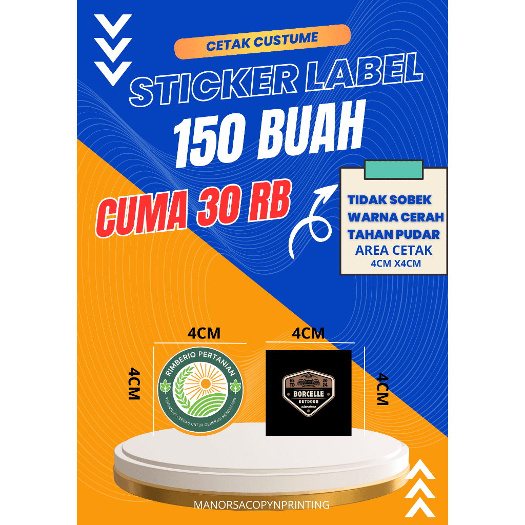 

CETAK STIKER VINYL / CETAK STIKER LABEL KEMASAN / LABEL USAHA MAKANAN / MINUMAN I 150 BUAH I 4CM