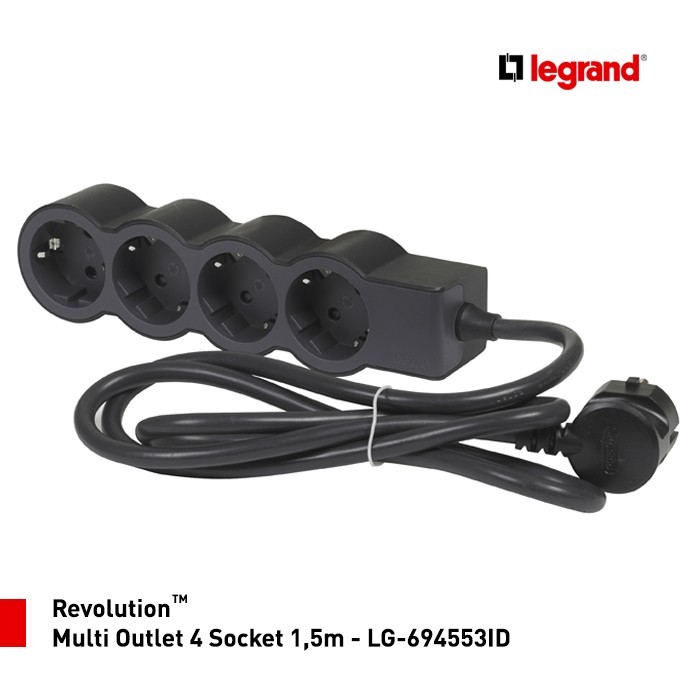 Legrand Revolution Multi Outlet 4 Socket 1,5m - LG-694553ID - Hitam