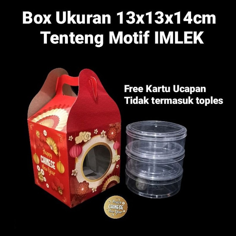 

( 5 pcs ) Dus Jinjing Hampers Kue Imlek Box Tenteng Ukuran 13x13x14 cm Muat 3 Toples Bulat 250gr