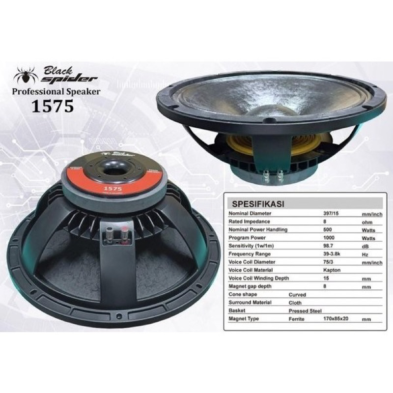 Black Spdier Speaker Komponen BlackSpider 1575 15 Inch Voice Coil 3 Inch BlackSpider 1000 Watt Sepea