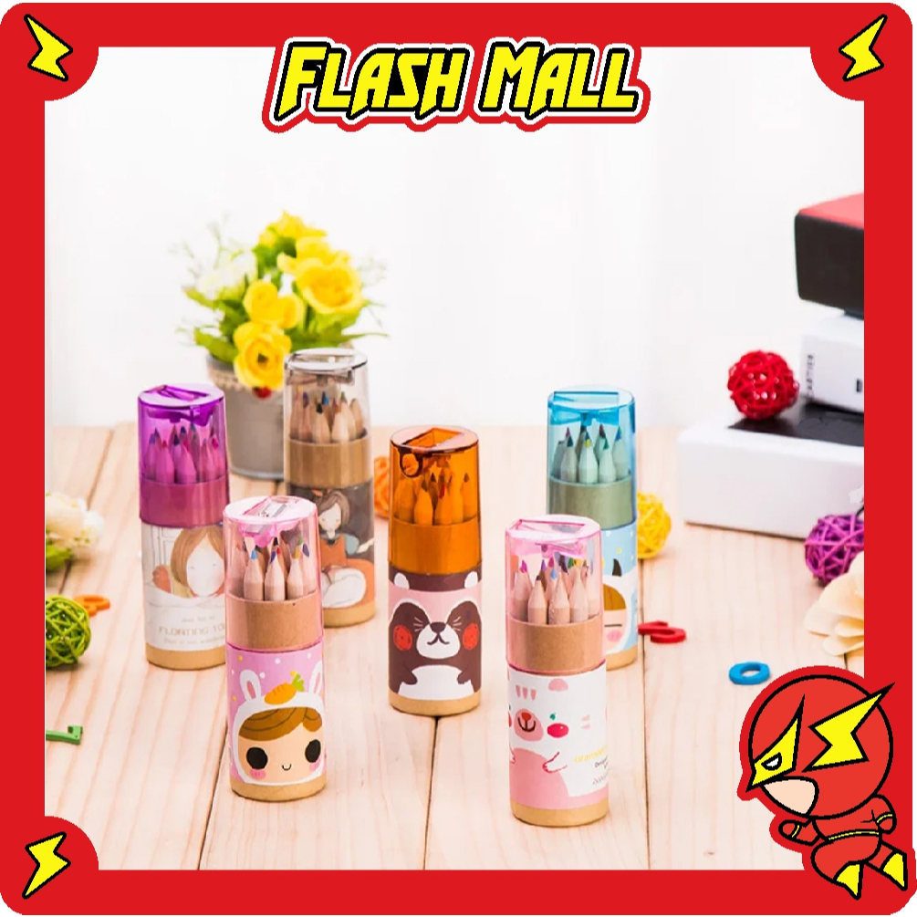 

FLASHmall Pensil Warna 12 IN 1 + Serutan Pensil Warna Pencils Quality Pensil Color Karakter Lucu Kemasan Tabung S120