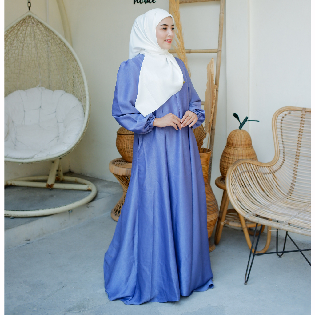 READY BISA COD Aneeta - Amina Series Biru Gamis Silky polos Biru Dress Polos Warna Taro Gamis Polos 