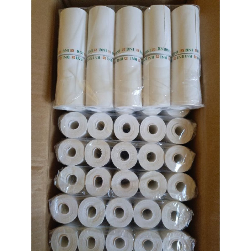 

KERTAS THERMAL 1 BOX / 100ROLL LOGO BNI UKURAN 56/57mm x 12m/roll