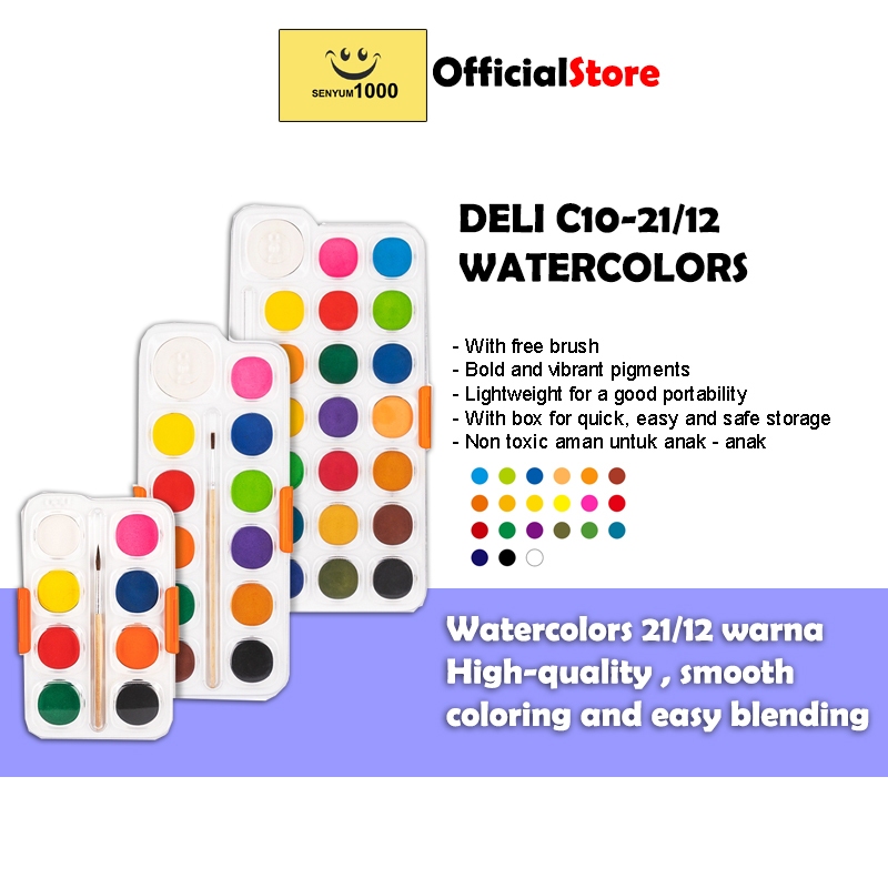 

Deli Watercolor Paint / Cat Air Padat 8/12/21 Warna, Kemasan Kotak + Kuas EC10-8 EC10-12 EC10-21