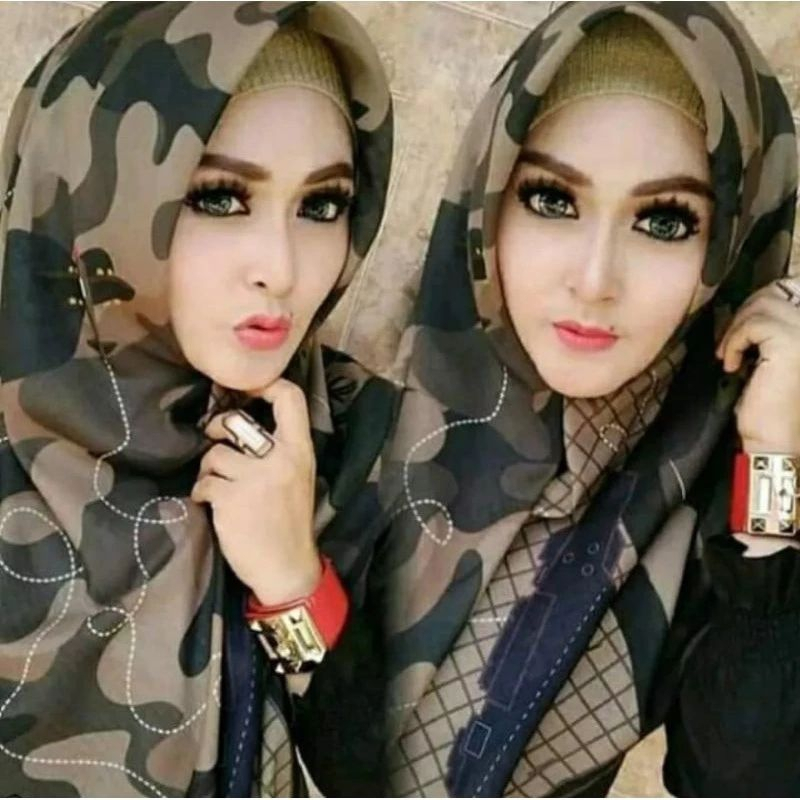 Hijab Voal Premium Square Motif ARMY/ Kerudung Segiempat Laser Cut Hijau Armi