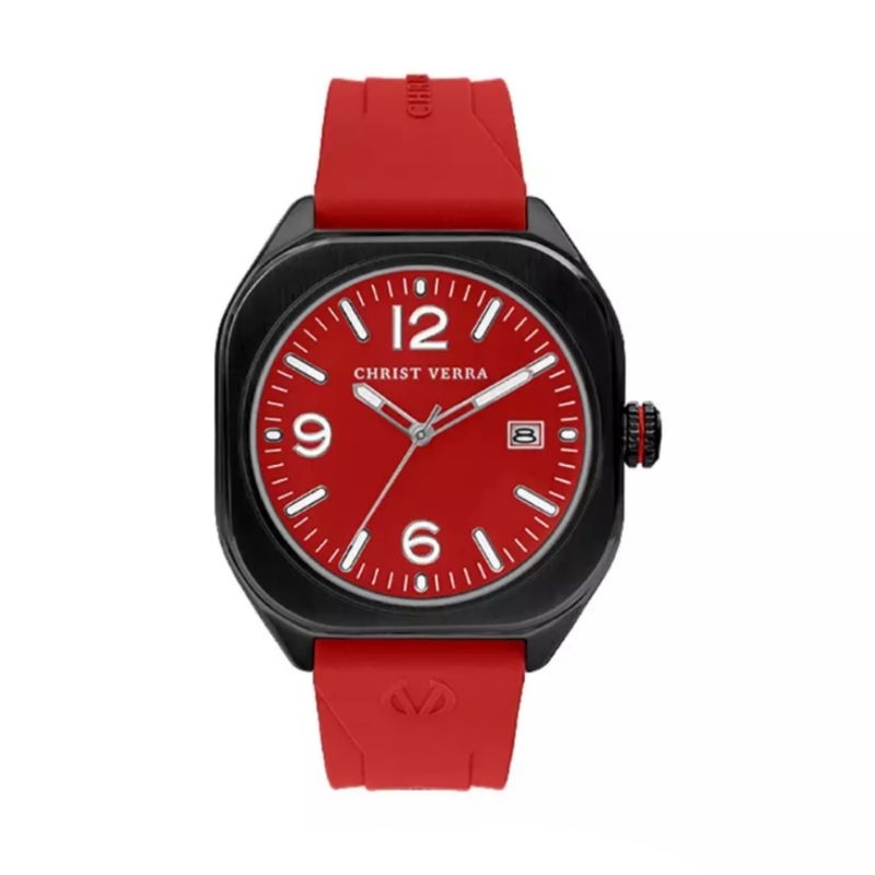 Jam Tangan Pria CHRIST VERRA CV 12150G-36 RED Rubber Strap