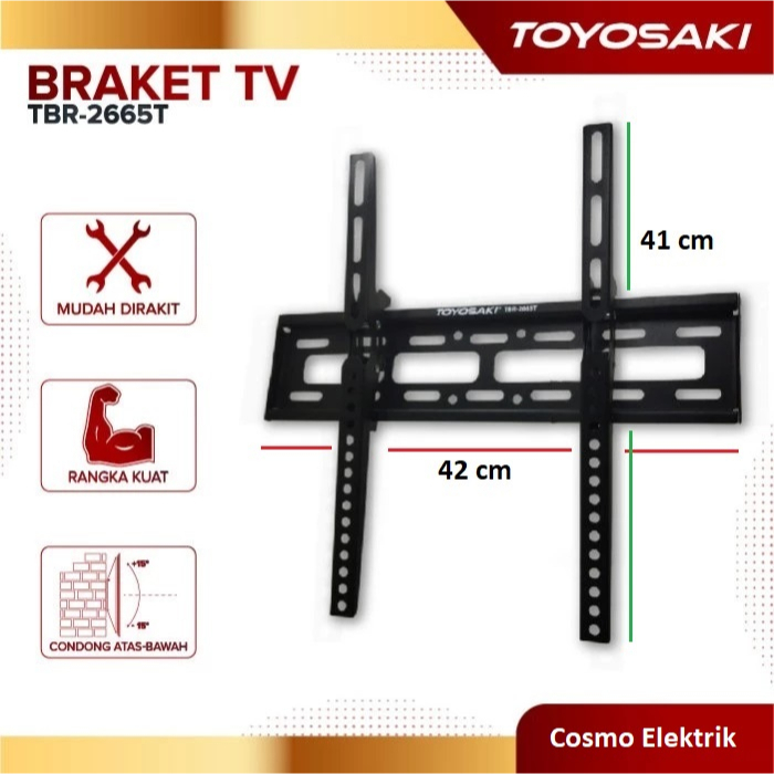 Bracket TV Breket Penopang TV LCD LED Plasma 26-56 Inch 45kg Fleksibel Naik Turun Toyosaki TBR 2665T