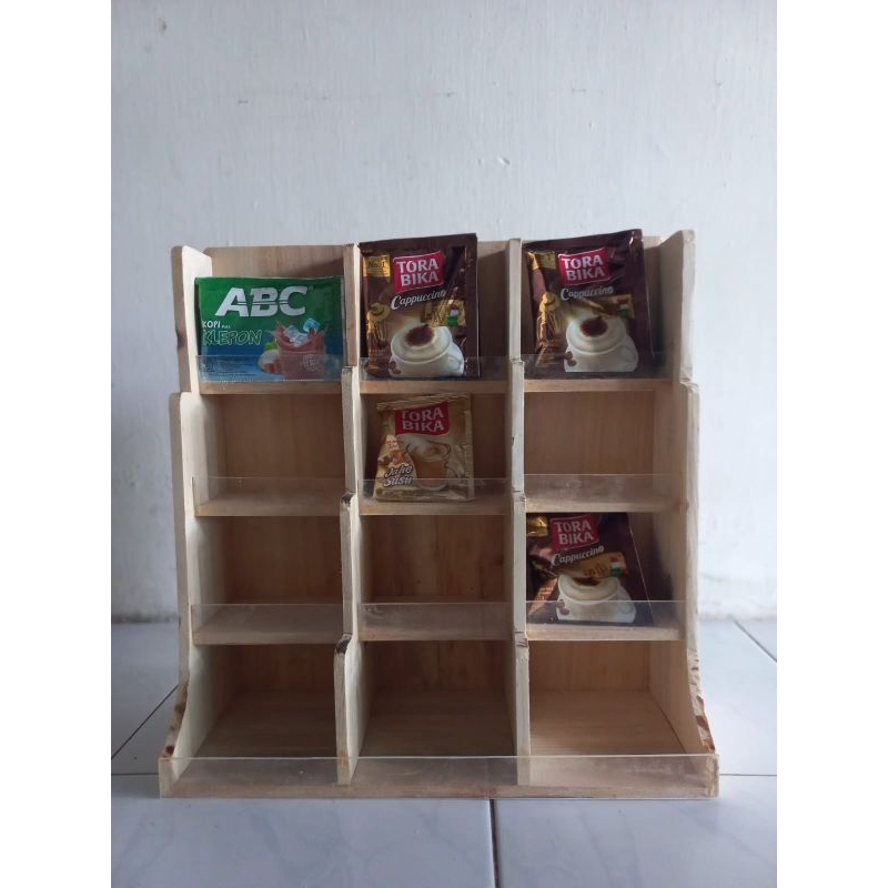 Coffee storage/Tempat kopi/Rak kopi sachet/Display kopi/Rak kayu jati belanda