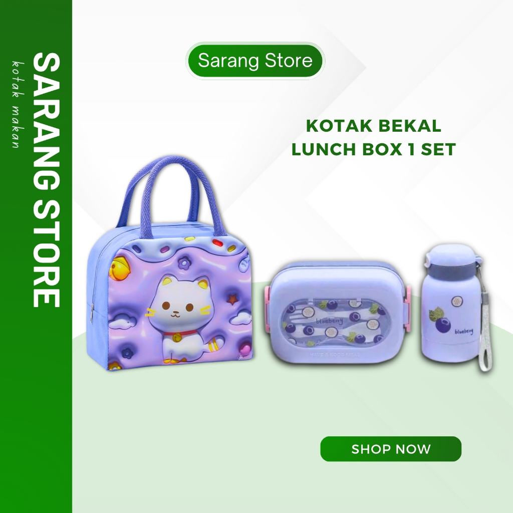 Lunch Box Set Botol Minum Tas Bekal Karakter Kotak Bekal Aesthetic Tempat Makan Anak Sekolah TK Lucu