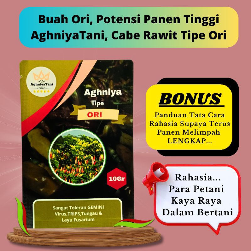 AghniyaTani - Benih Cabe Rawit Tipe Ori Unggul Aghniya 10 Gram Buah ORI Super Lebat Isi 2.000 biji b