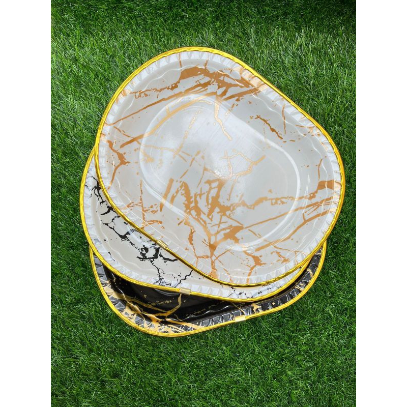 PIRING SAJI/PIRING KUE/NAMPAN MINI MOTIF MARBLE LIST GOLD