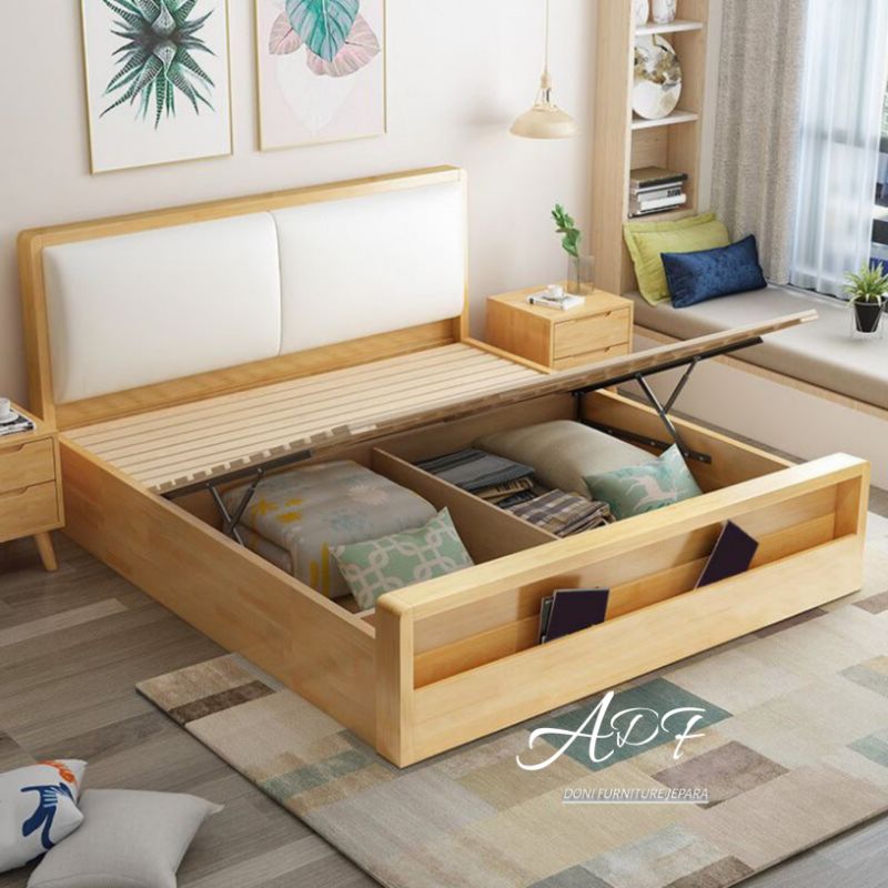 Dipan Hidrolik Minimalis Tempat Tidur Kayu Jati Perhutani